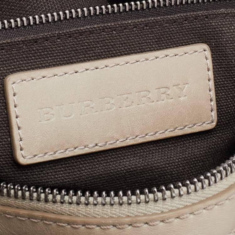 Pre Owned Burberry Beige Smoked Check PVC and Leather Chester Boston Bag