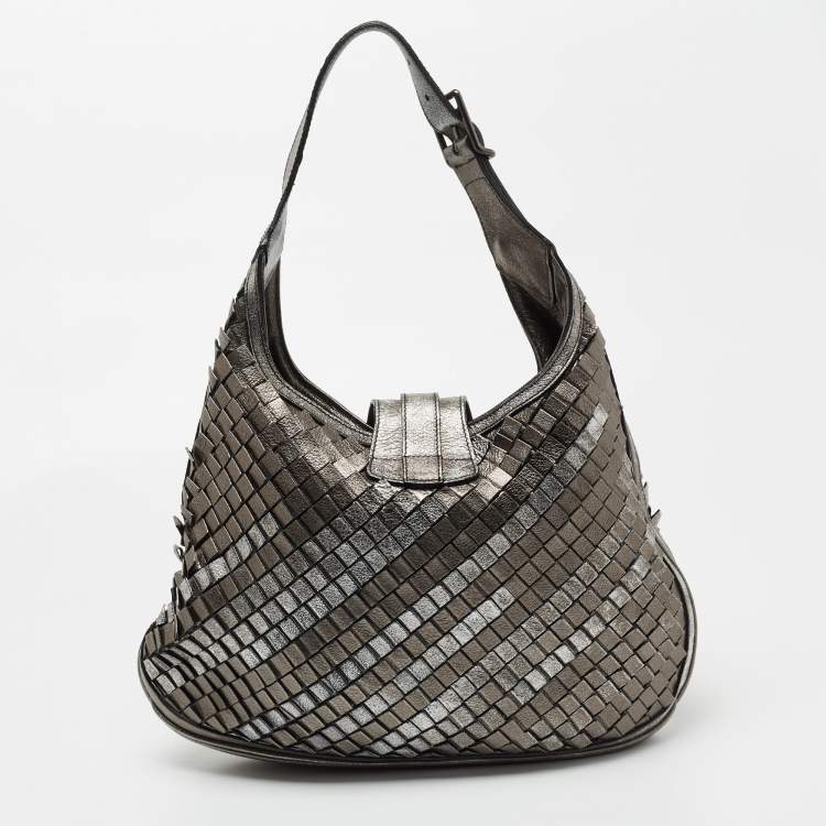 Pre Owned Burberry Metallic Grey Leather Brooke Hobo