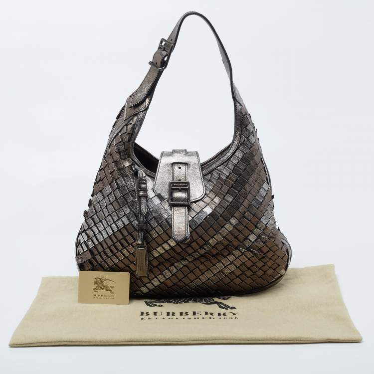 Pre Owned Burberry Metallic Grey Leather Brooke Hobo