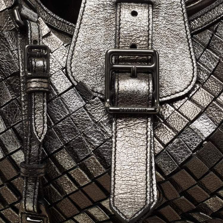 Pre Owned Burberry Metallic Grey Leather Brooke Hobo