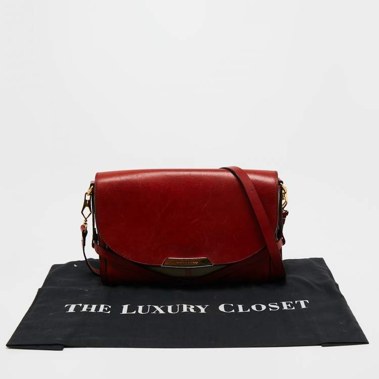 Pre Owned Burberry Red House Check Canvas and Leather Small Abbott Crossbody Bag