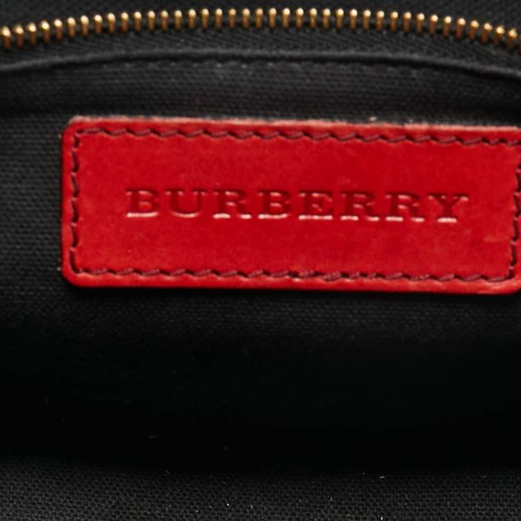 Pre Owned Burberry Red House Check Canvas and Leather Small Abbott Crossbody Bag