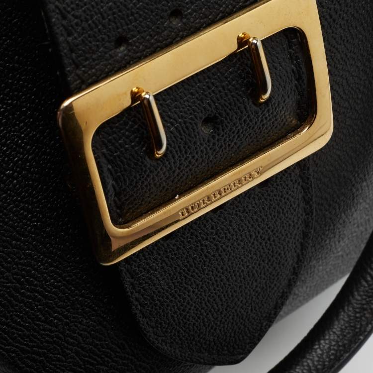 Pre Owned Burberry Black Grained Leather Small Buckle Tote