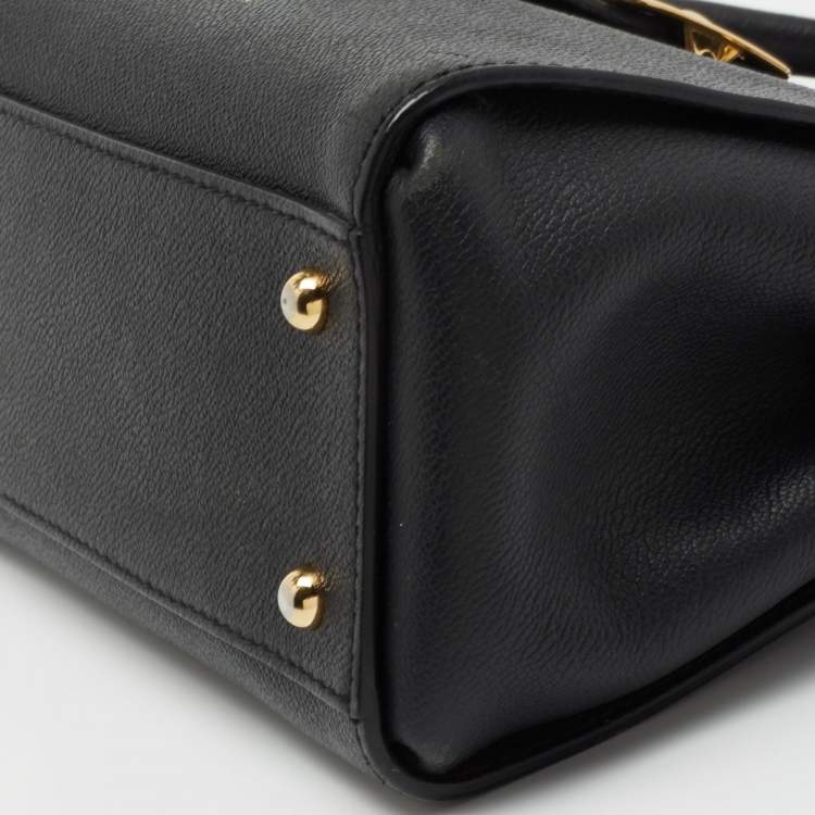 Pre Owned Burberry Black Grained Leather Small Buckle Tote