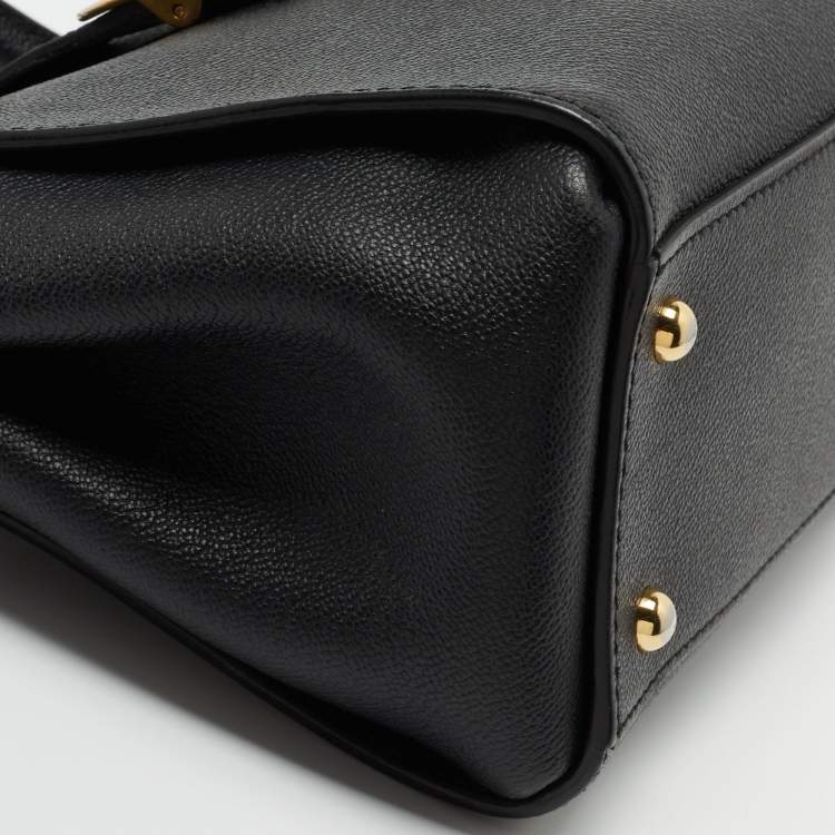 Pre Owned Burberry Black Grained Leather Small Buckle Tote