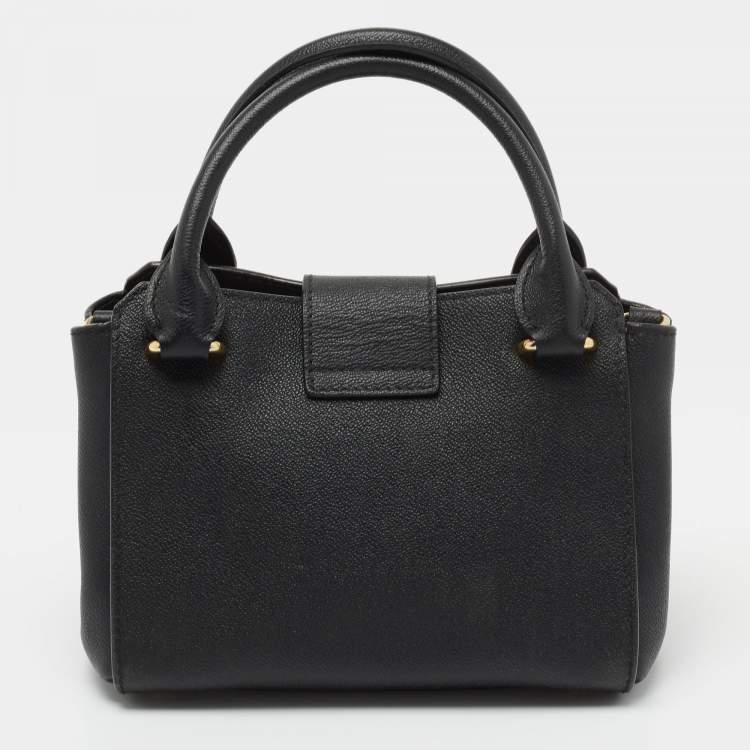 Pre Owned Burberry Black Grained Leather Small Buckle Tote