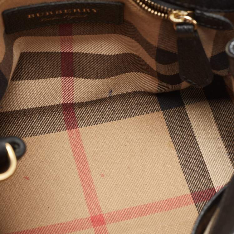 Pre Owned Burberry Black Grained Leather Small Buckle Tote