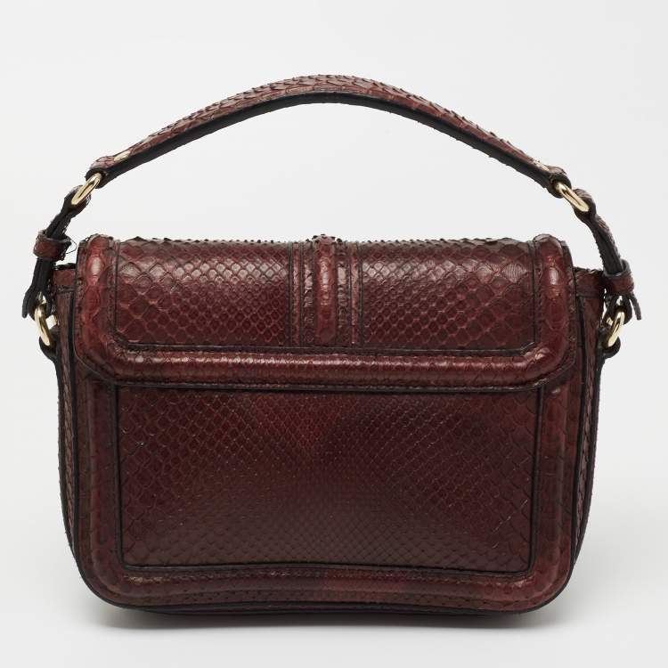 Pre Owned Burberry Burgundy Python and Sued Flap Shoulder Bag