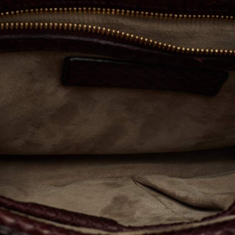 Pre Owned Burberry Burgundy Python and Sued Flap Shoulder Bag