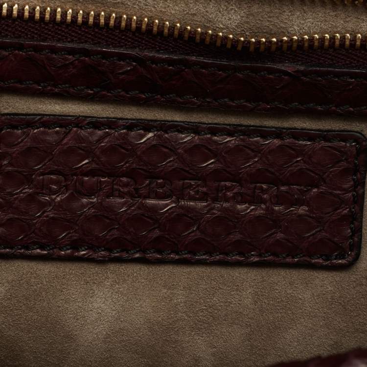 Pre Owned Burberry Burgundy Python and Sued Flap Shoulder Bag