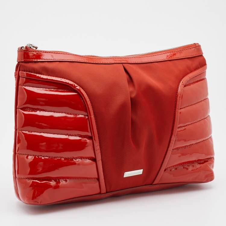 Pre Owned Burberry Orange Nylon and Patent Leather Large Westchester Clutch
