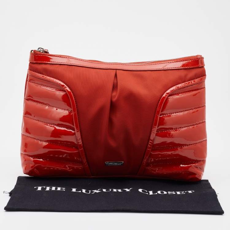 Pre Owned Burberry Orange Nylon and Patent Leather Large Westchester Clutch