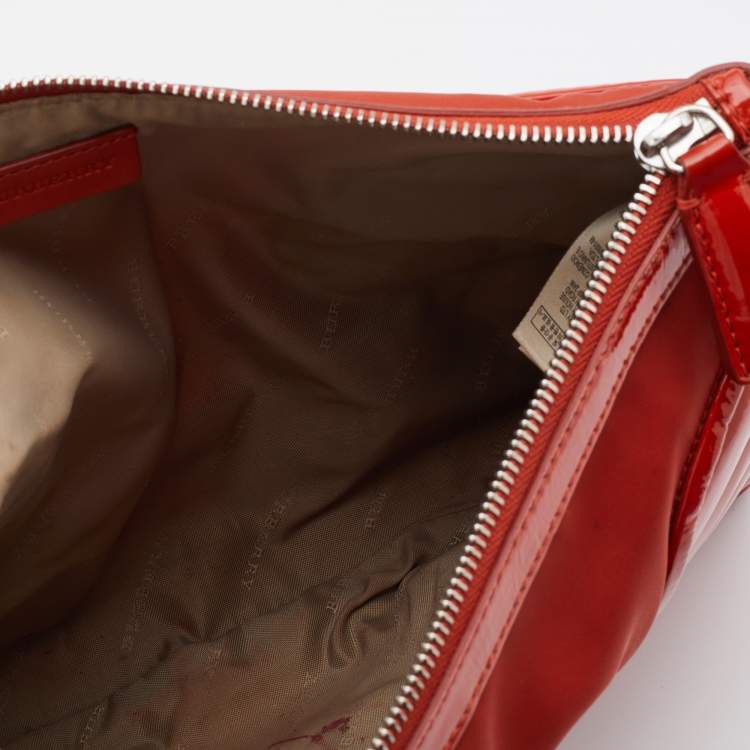Pre Owned Burberry Orange Nylon and Patent Leather Large Westchester Clutch