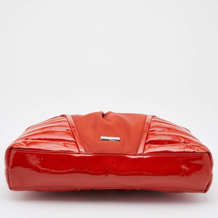 Pre Owned Burberry Orange Nylon and Patent Leather Large Westchester Clutch