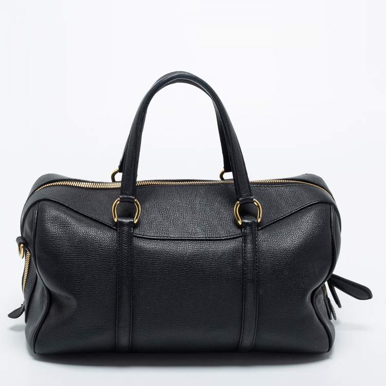 Pre Owned Burberry Black Derby Leather Alchester Bowling Bag