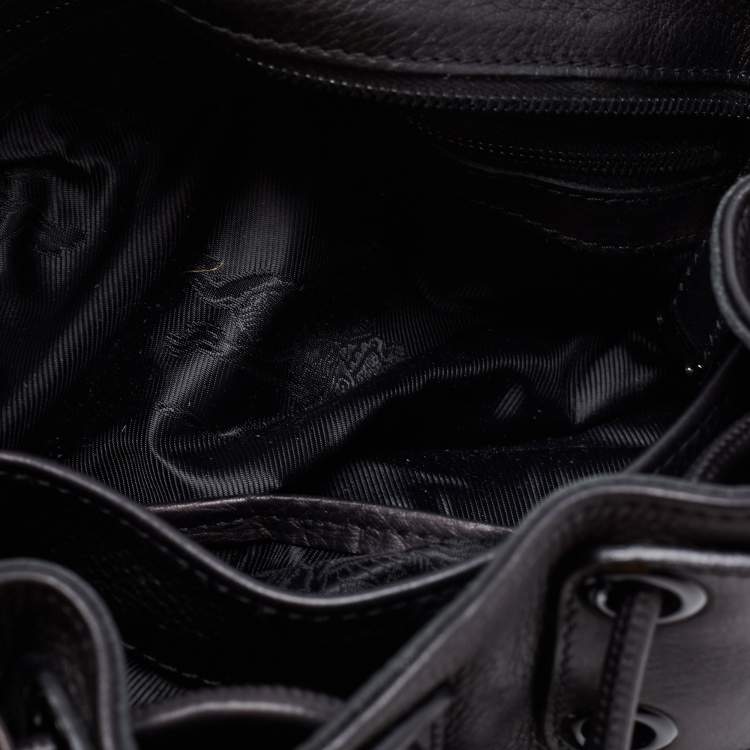 Pre Owned Burberry Black Leather Warrior Drawstring Hobo