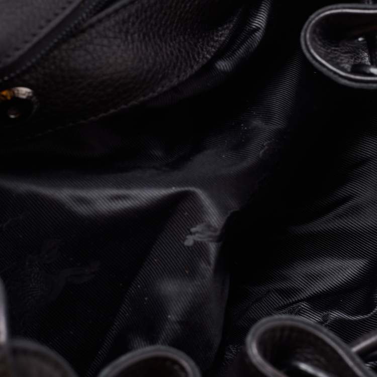 Pre Owned Burberry Black Leather Warrior Drawstring Hobo