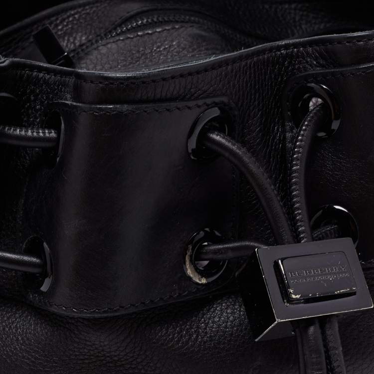 Pre Owned Burberry Black Leather Warrior Drawstring Hobo