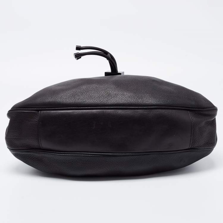 Pre Owned Burberry Black Leather Warrior Drawstring Hobo