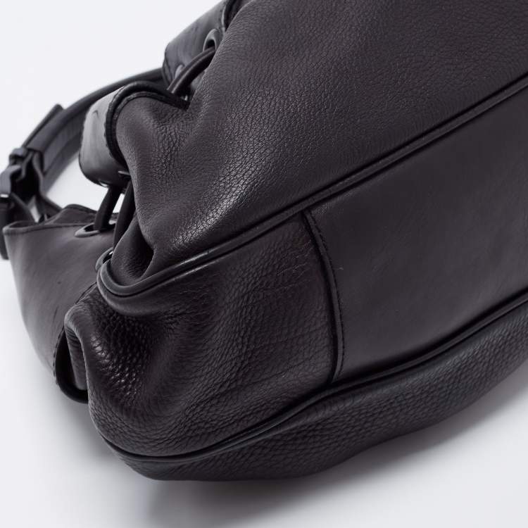 Pre Owned Burberry Black Leather Warrior Drawstring Hobo