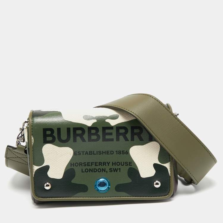 Burberry Green/Beige Camo Print Coated Canvas and Leather Hackberry