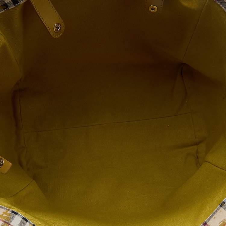 Pre Owned Burberry Beige/Yellow Haymarket Check Coated Canvas and Leather Studded Special Edition Canterbury Tote