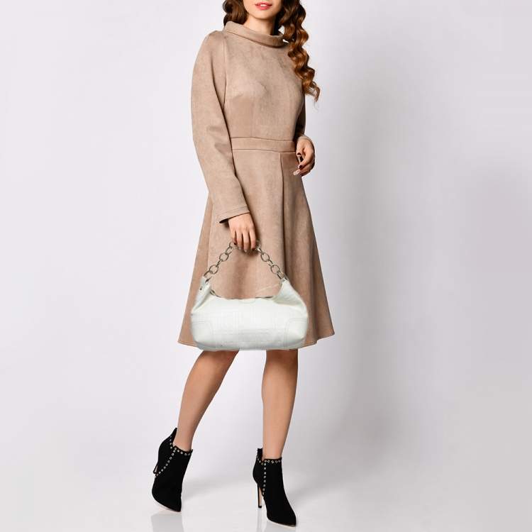 Pre Owned Burberry White Check Leather Shoulder Bag