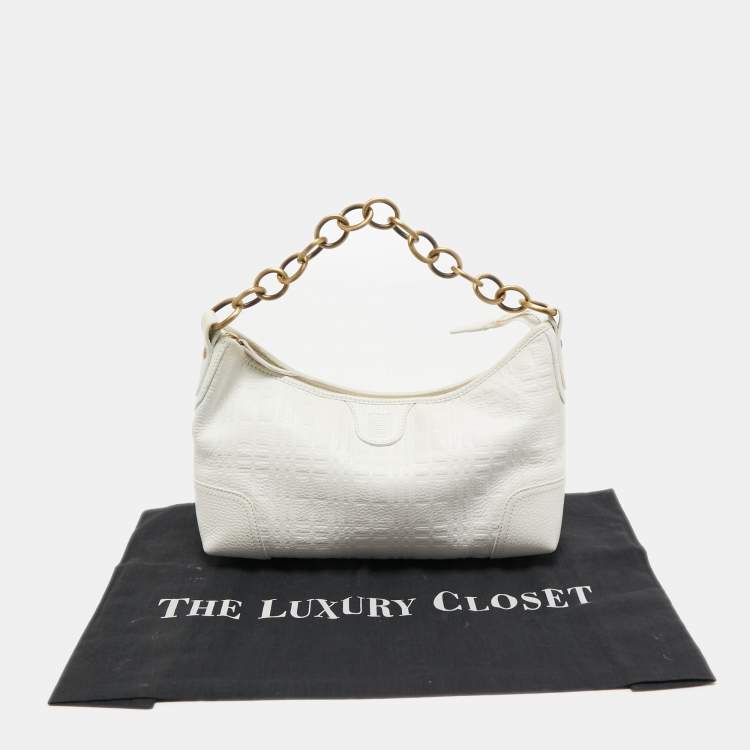 Pre Owned Burberry White Check Leather Shoulder Bag