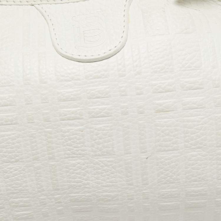 Pre Owned Burberry White Check Leather Shoulder Bag
