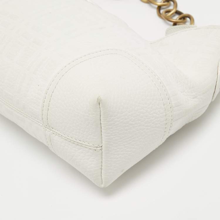 Pre Owned Burberry White Check Leather Shoulder Bag