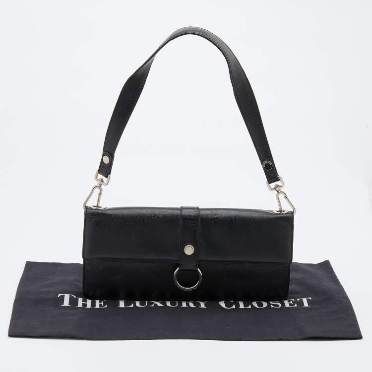 Pre Owned Burberry Black Leather Flap Shoulder Bag