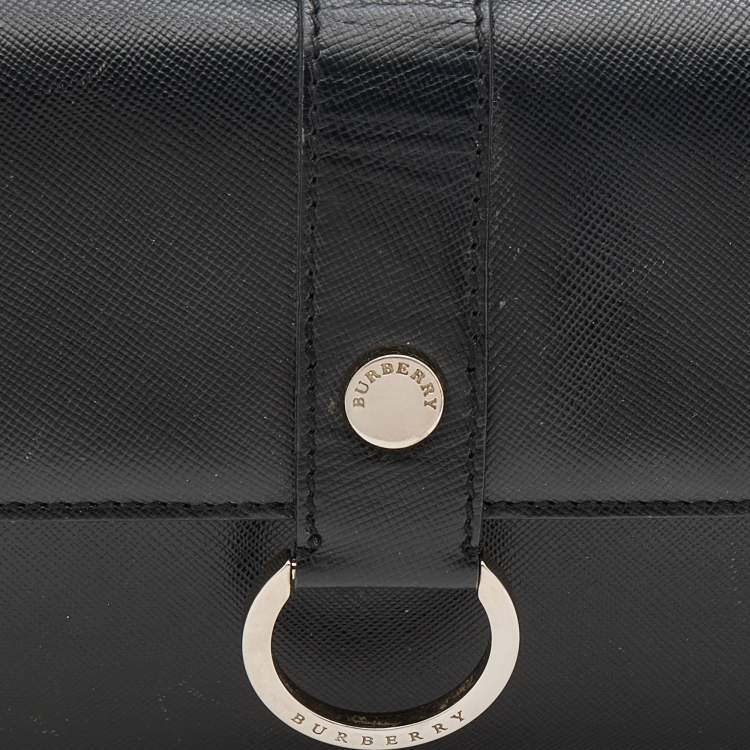 Pre Owned Burberry Black Leather Flap Shoulder Bag