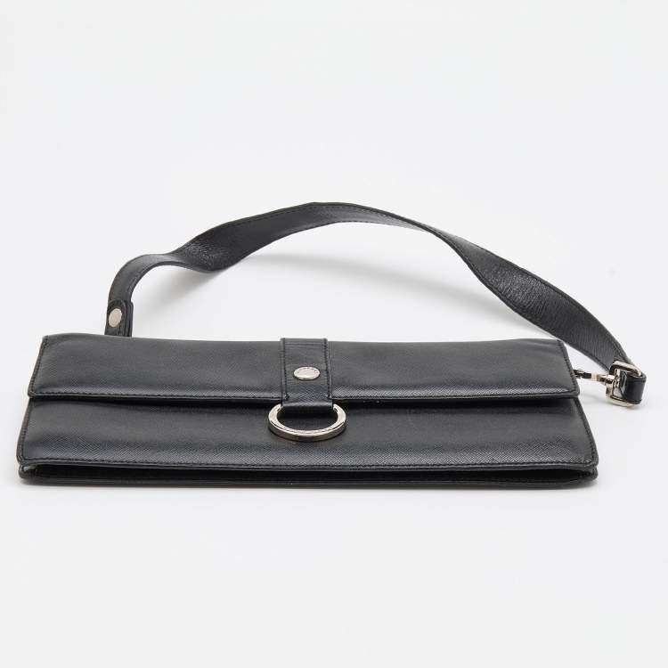 Pre Owned Burberry Black Leather Flap Shoulder Bag