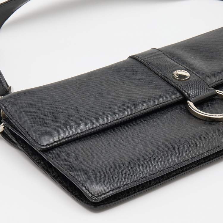 Pre Owned Burberry Black Leather Flap Shoulder Bag