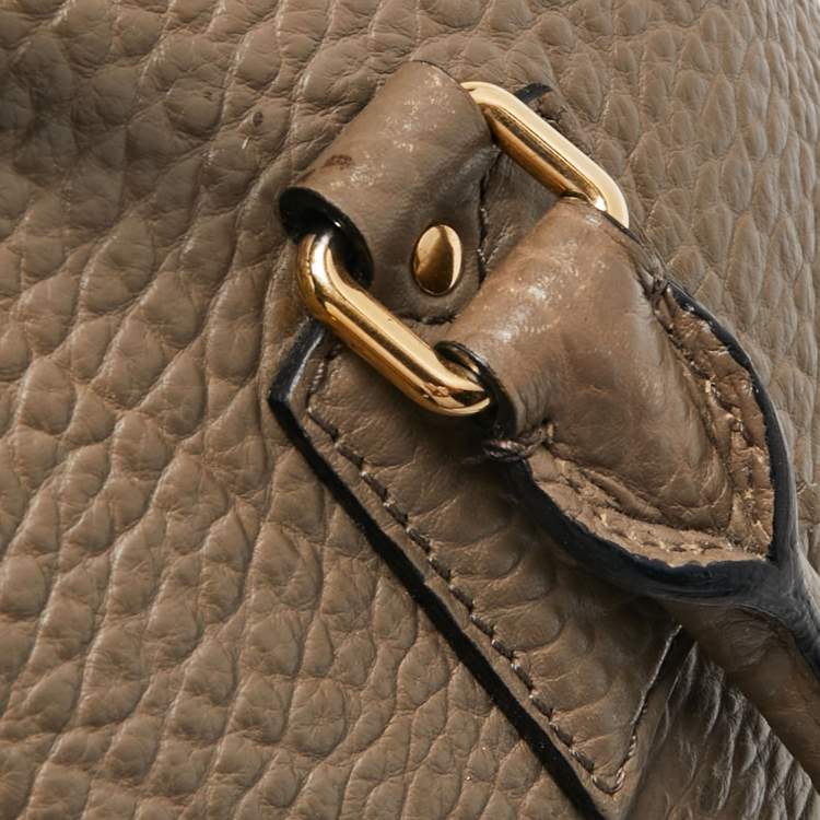 Pre Owned Burberry Dark Beige Pebbled Leather Small Orchard Satchel