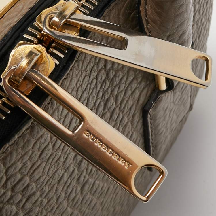 Pre Owned Burberry Dark Beige Pebbled Leather Small Orchard Satchel