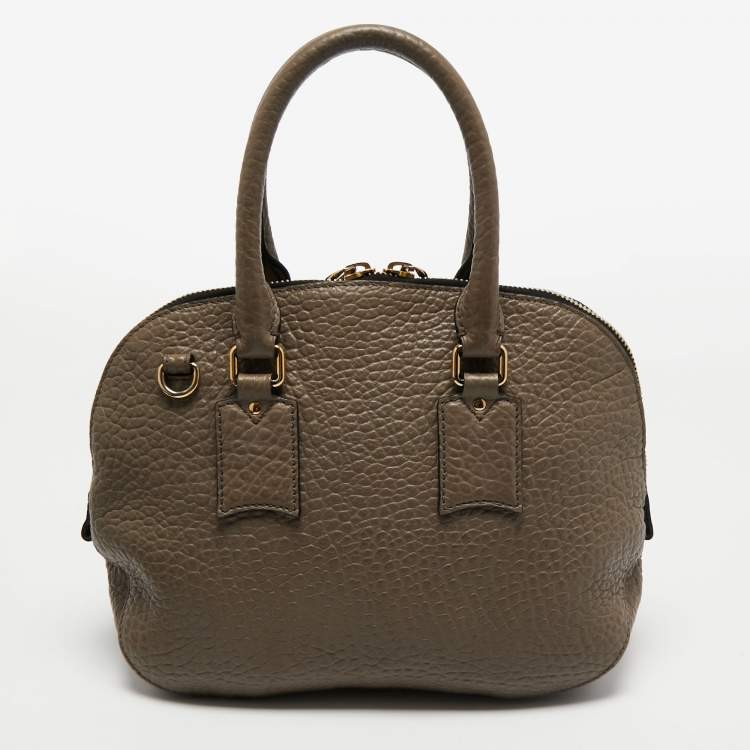 Pre Owned Burberry Dark Beige Pebbled Leather Small Orchard Satchel