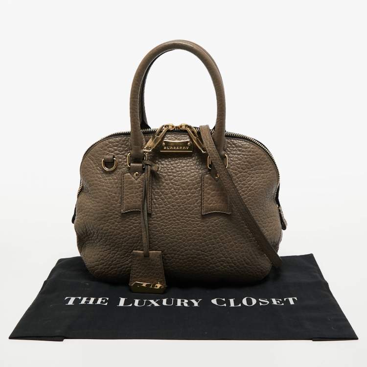 Pre Owned Burberry Dark Beige Pebbled Leather Small Orchard Satchel