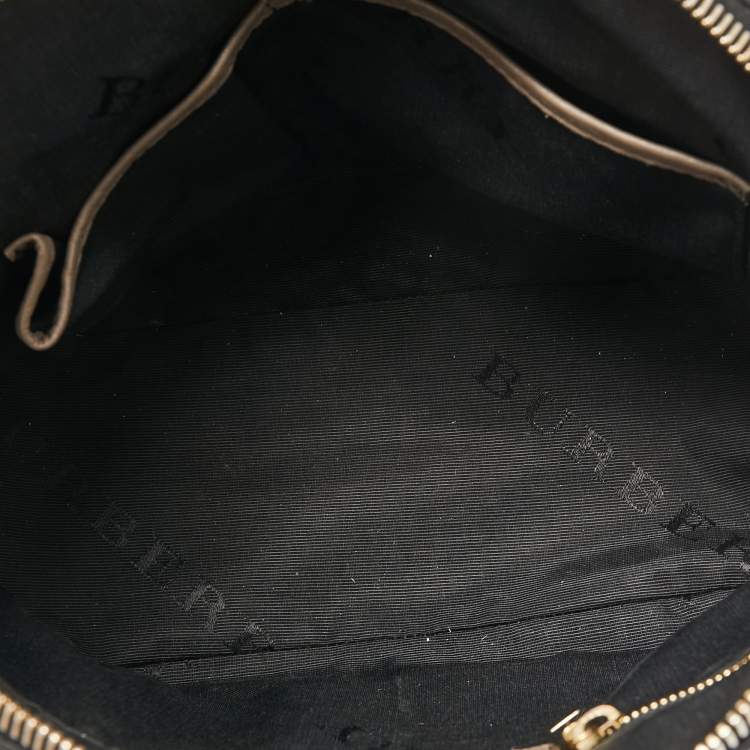 Pre Owned Burberry Dark Beige Pebbled Leather Small Orchard Satchel