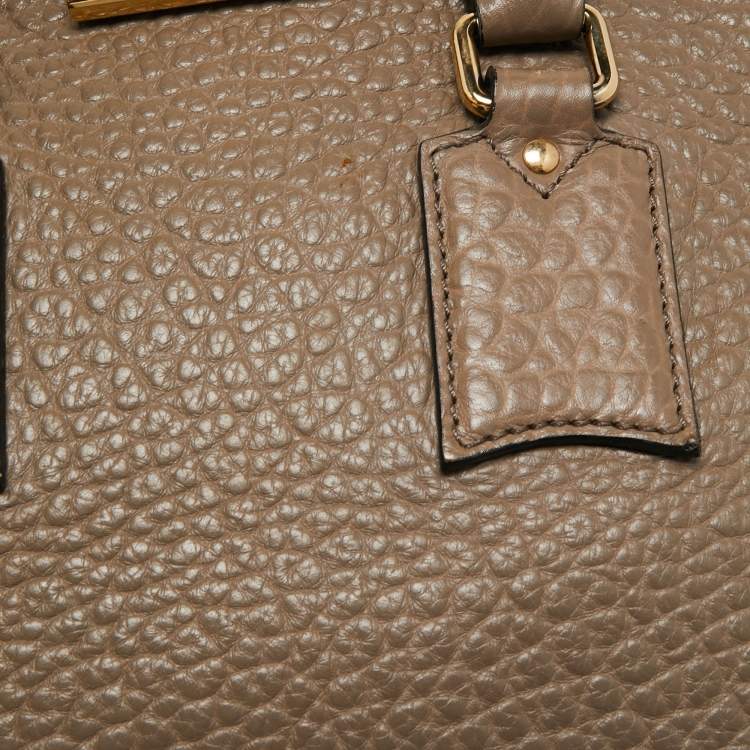 Pre Owned Burberry Dark Beige Pebbled Leather Small Orchard Satchel