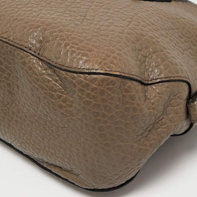 Pre Owned Burberry Dark Beige Pebbled Leather Small Orchard Satchel