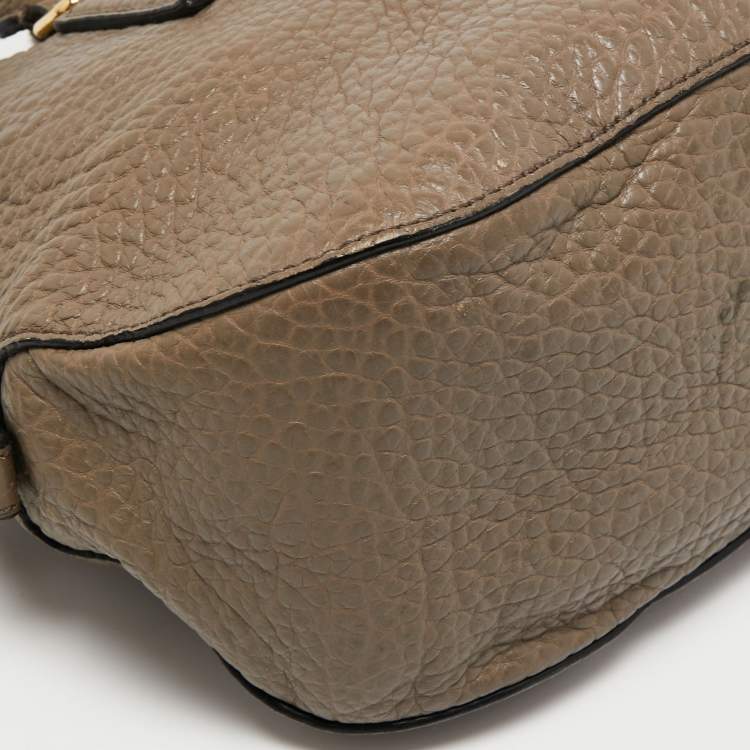 Pre Owned Burberry Dark Beige Pebbled Leather Small Orchard Satchel