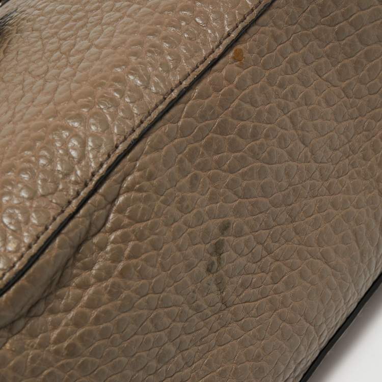 Pre Owned Burberry Dark Beige Pebbled Leather Small Orchard Satchel