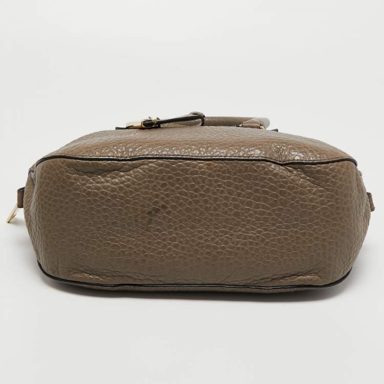 Pre Owned Burberry Dark Beige Pebbled Leather Small Orchard Satchel