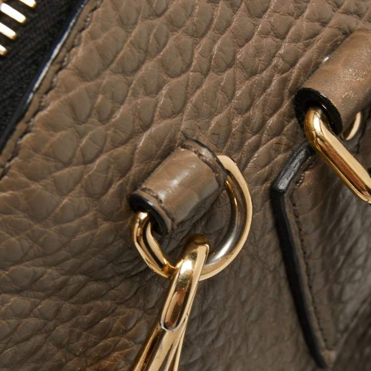 Pre Owned Burberry Dark Beige Pebbled Leather Small Orchard Satchel