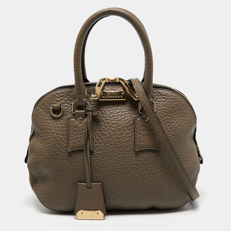 Pre Owned Burberry Dark Beige Pebbled Leather Small Orchard Satchel