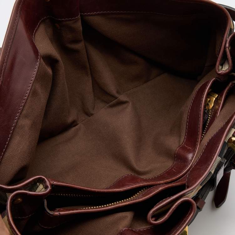 Pre Owned Burberry Beige/Brown House Check Canvas and Leather Bridle Satchel