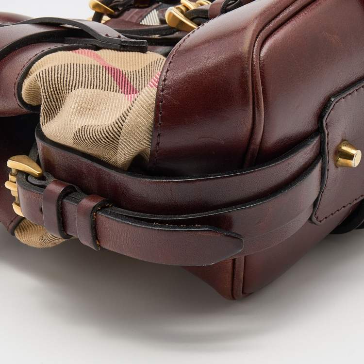 Pre Owned Burberry Beige/Brown House Check Canvas and Leather Bridle Satchel