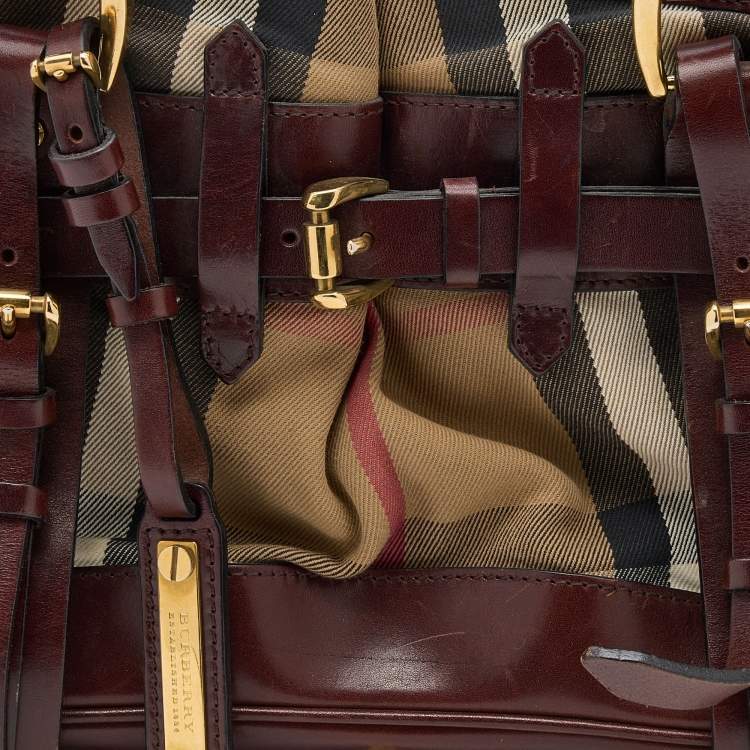 Pre Owned Burberry Beige/Brown House Check Canvas and Leather Bridle Satchel