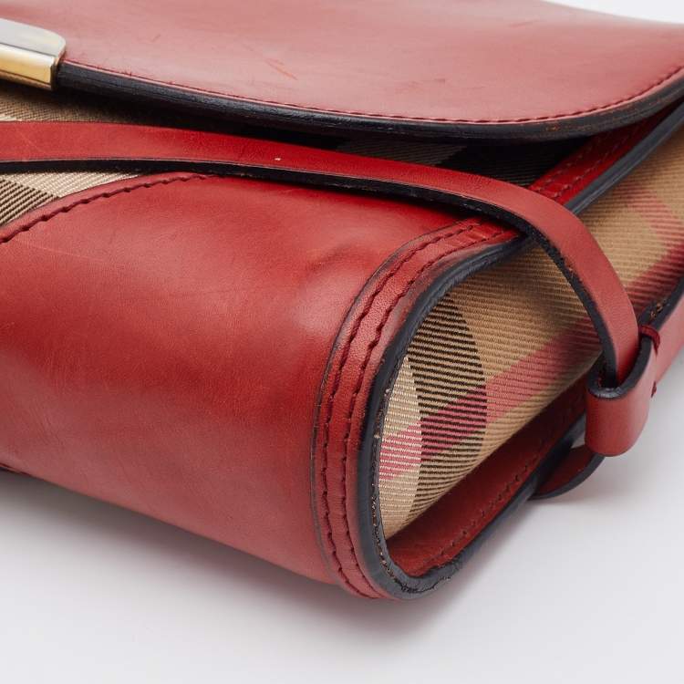Pre Owned Burberry Multicolor House Check Canvas and Leather Crossbody Bag